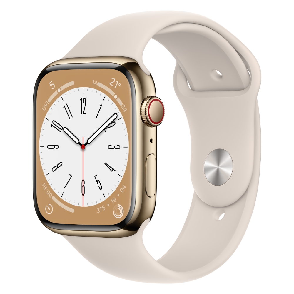 Apple watch series 8 gps + cellular 45mm gold stainless steel case with starlight sport...
Apple watch series 8 gps + cellular 45mm gold stainless steel case with starlight sport...