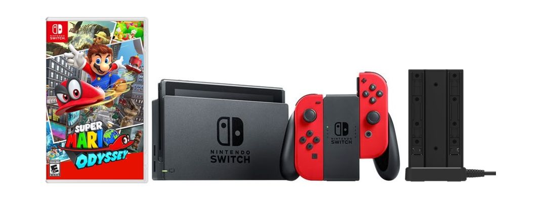 Nintendo switch console + super mario odyssey + hori nintendo switch joy-con charge stand
Nintendo switch console + super mario odyssey + hori nintendo switch joy-con charge stand