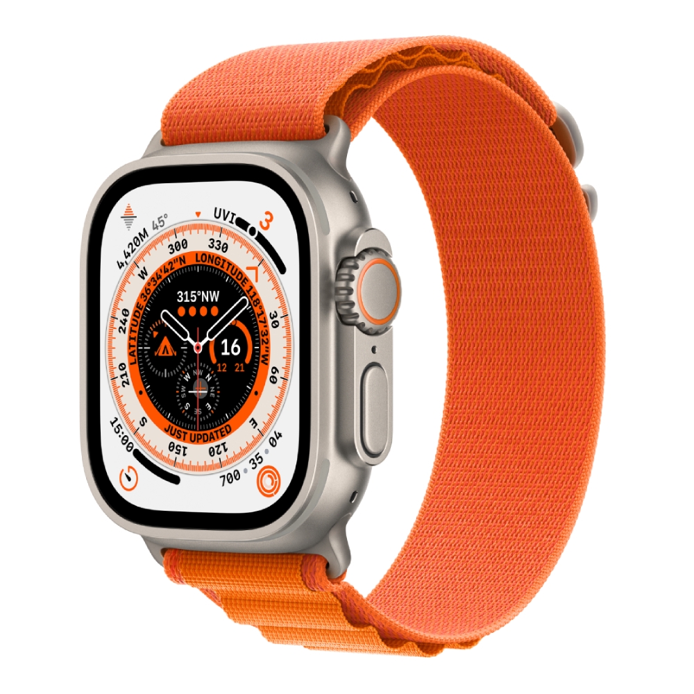 Apple watch ultra gps + cellular, 49mm titanium case with orange alpine loop - small
Apple watch ultra gps + cellular, 49mm titanium case with orange alpine loop - small