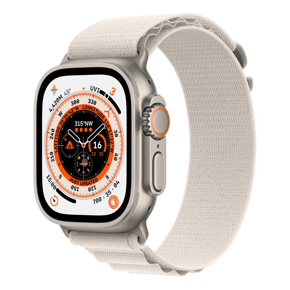 Apple watch ultra gps + cellular, 49mm titanium case with starlight alpine loop - small
Apple watch ultra gps + cellular, 49mm titanium case with starlight alpine loop - small