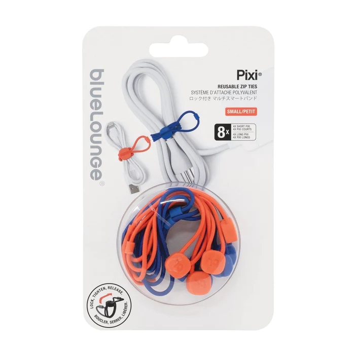 

Bluelounge pixi multi-purpose reusable ties, pack of 8, small - orange / blue