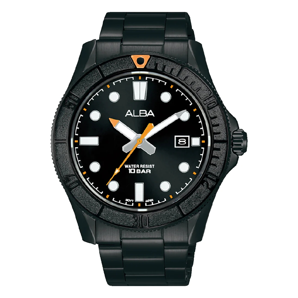 

Alba active watch for men, analog, stainless steel band, 43mm, as9p95x1 - black