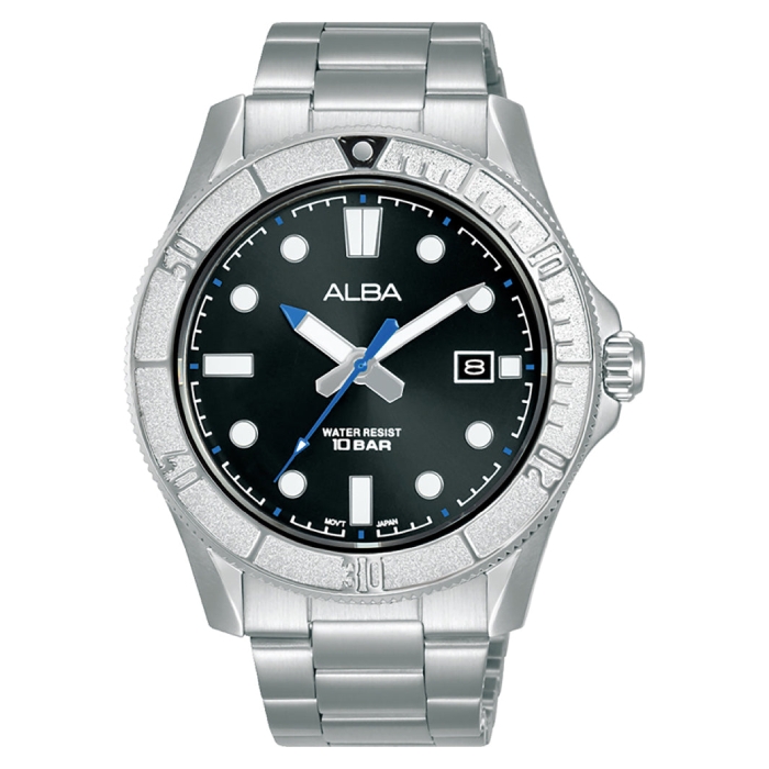 

Alba active watch for men, analog, stainless steel band, 43mm, as9q05x1 - silver