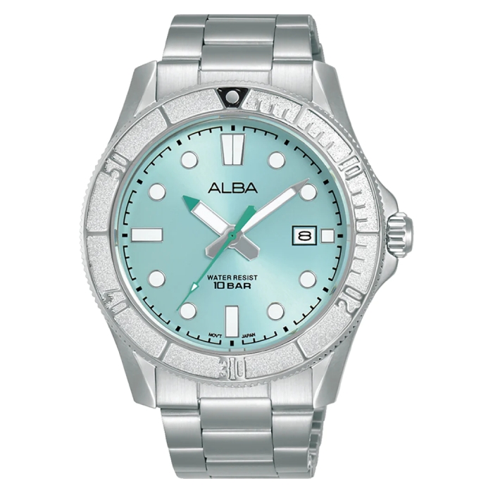 

Alba active watch for men, analog, stainless steel band, 43mm, as9q07x1 - silver