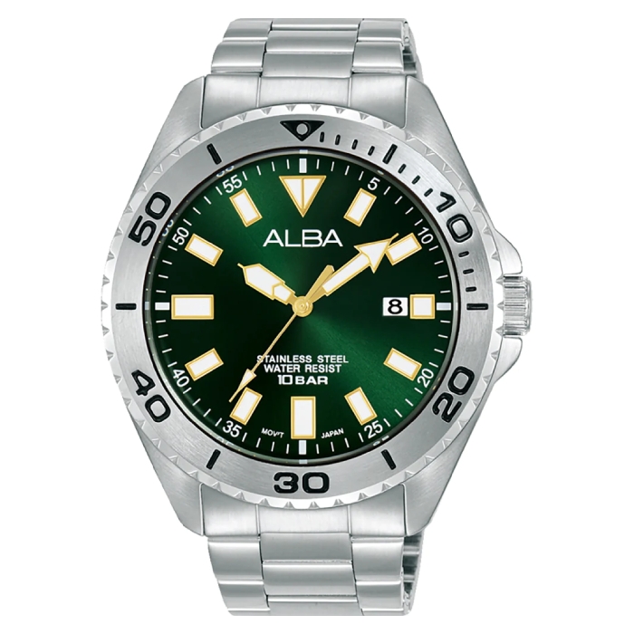 

Alba active watch for men, analog, stainless steel band, 44mm, as9q41x1 - silver