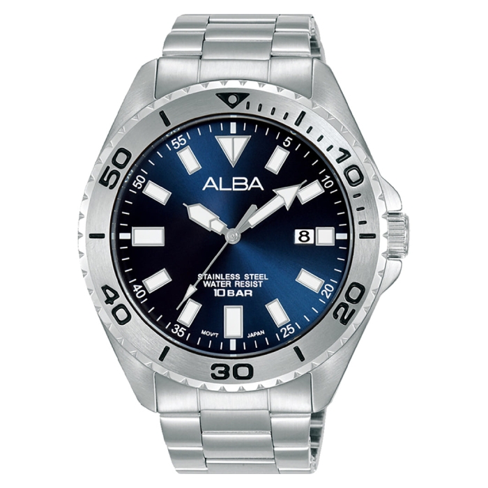 

Alba active watch for men, analog, stainless steel band, 44mm, as9q43x1 - silver