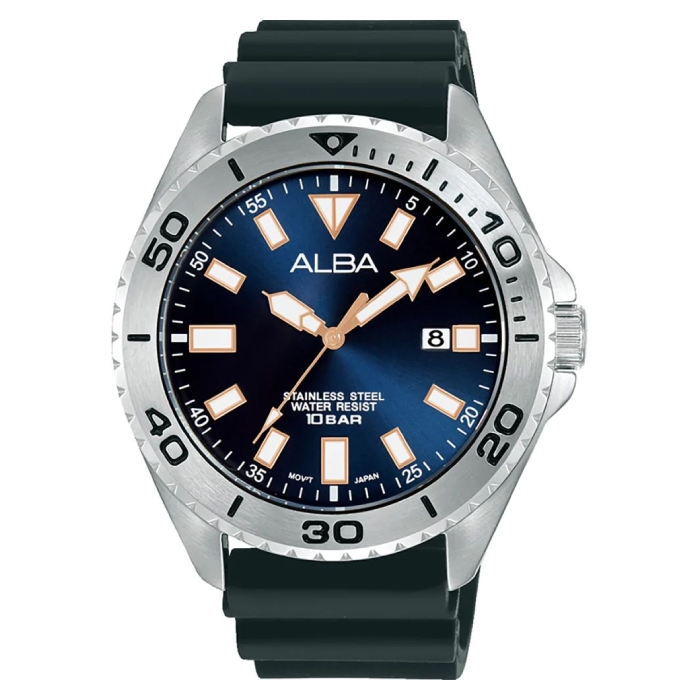 

Alba active watch for men, analog, silicone band, 44mm, as9q47x1 - black