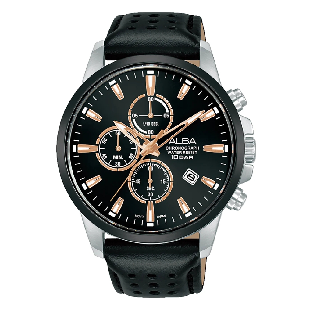 

Alba active men's watch, 43mm, chronograph, leather strap, am3915x1 –black