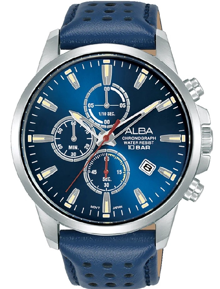 

Alba active men's watch, 43mm, chronograph, leather strap, am3917x1 – blue