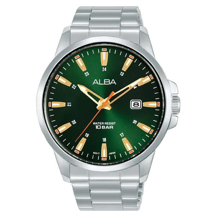 

Alba active watch for men, analog, stainless steel band, 43mm, as9q53x1 - silver