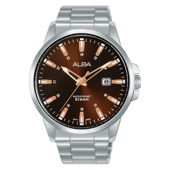 

Alba active watch for men, analog, stainless steel band, 43mm, as9q55x1 - silver