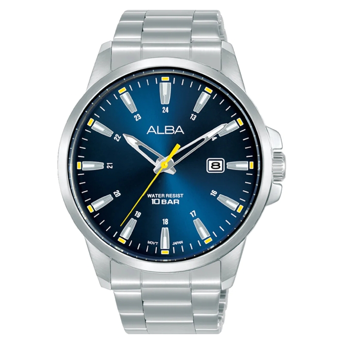 

Alba active watch for men, analog, stainless steel band, 43mm, as9q59x1 - silver