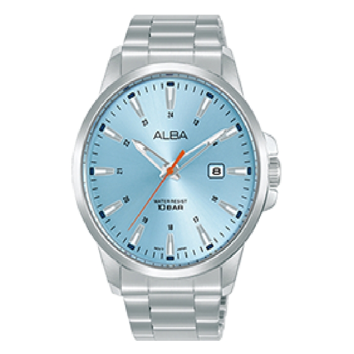 

Alba active watch for men, analog, stainless steel band, 43mm, as9q61x1 - silver