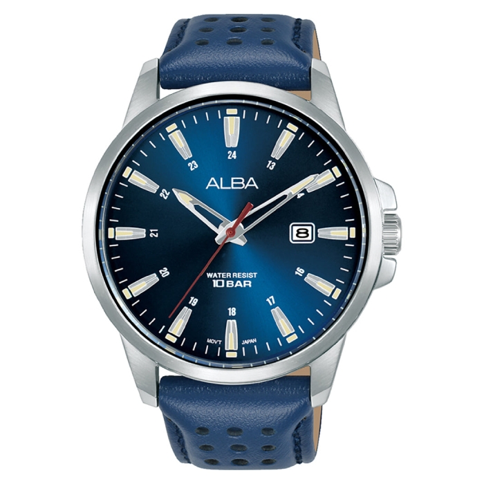 

Alba active watch for men, analog, leather band, 43mm, as9q65x1 - blue
