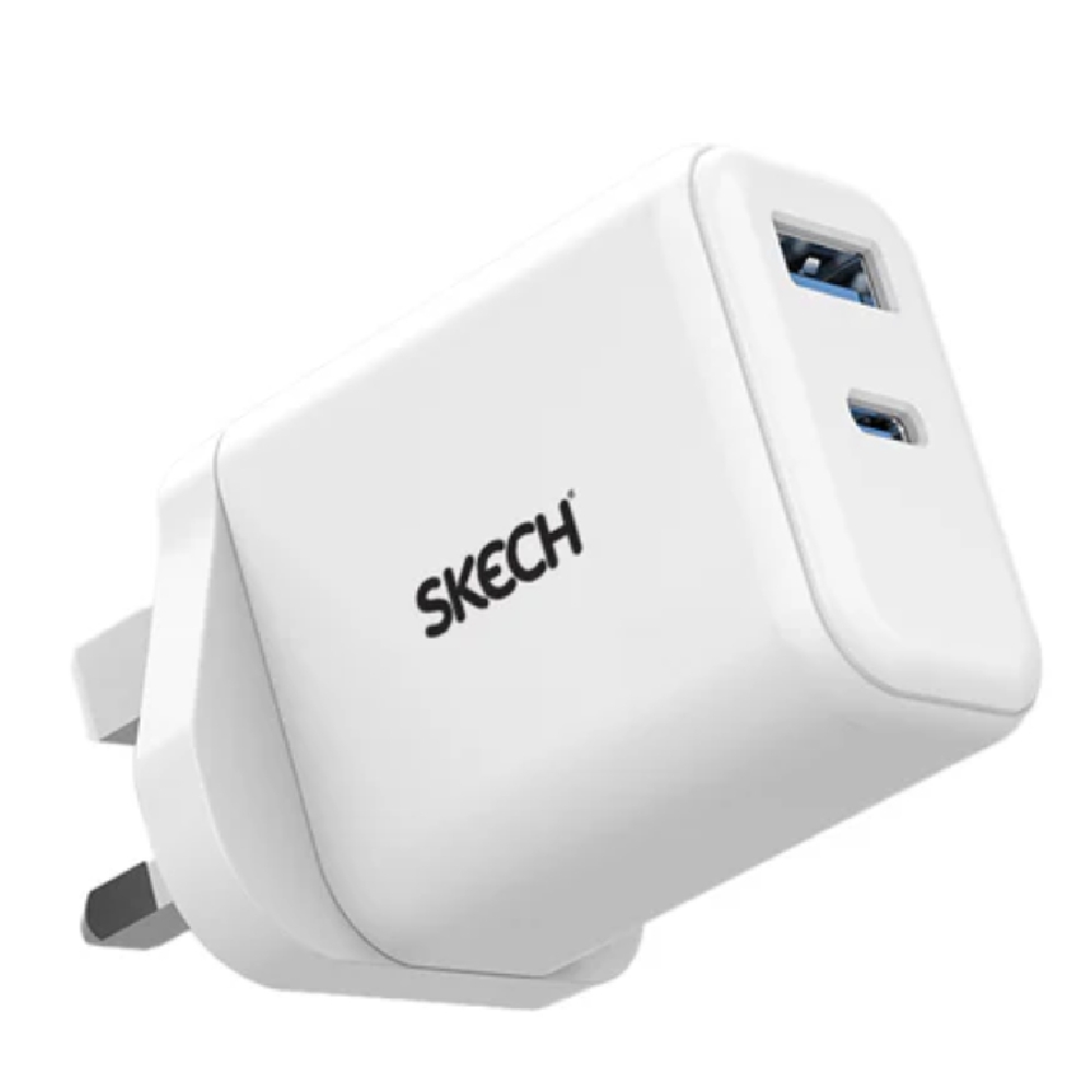 Buy Skech 45 pd gan uk power charger dual type c ports & 1 usb, skel-pdg45-ukw – white in Kuwait