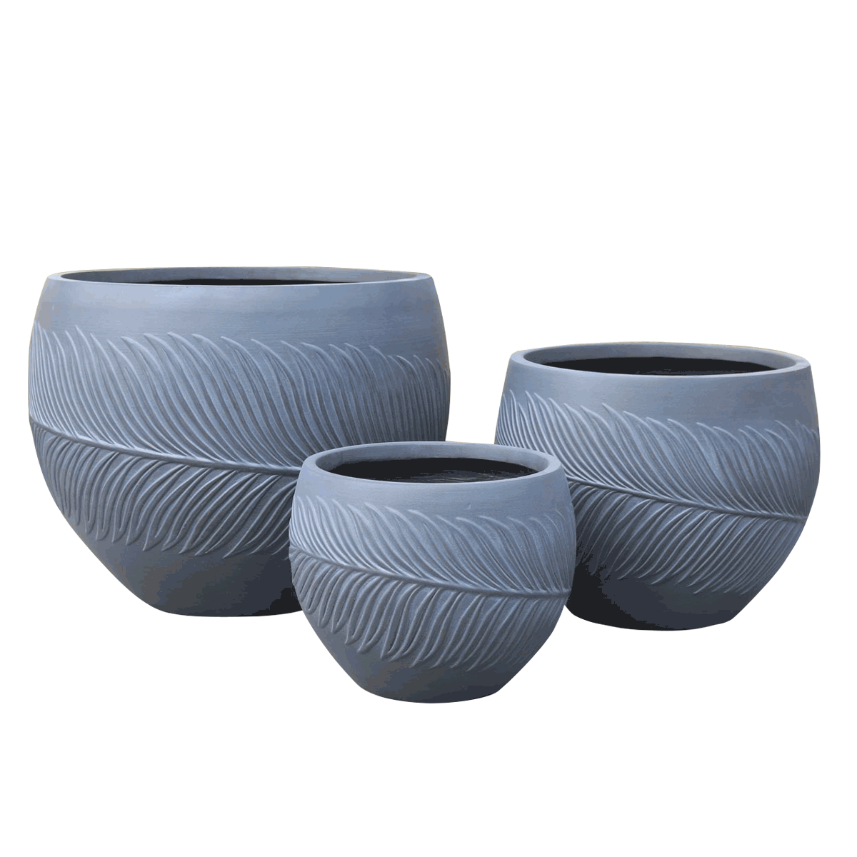 Buy Leaf fiber clay pots set of 3 round grey in Kuwait