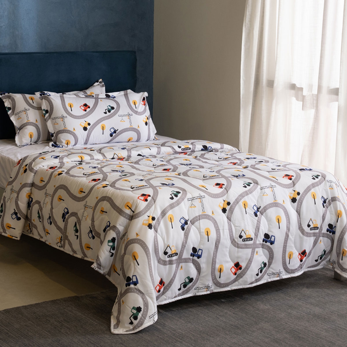 Buy Construction kids comforter set yellow 180x220 cm in Kuwait