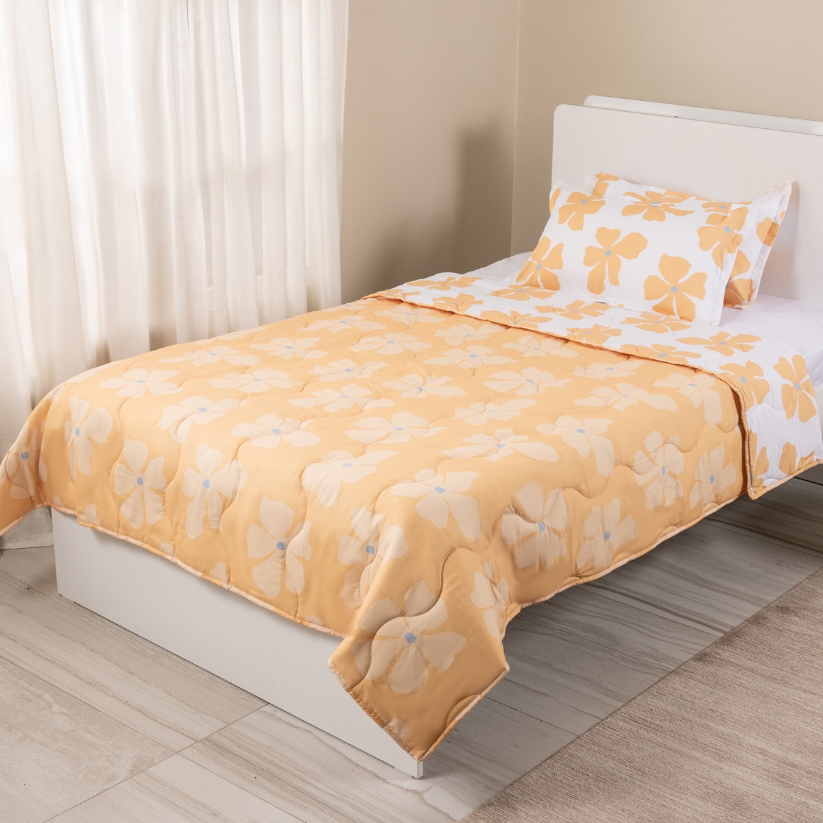 Buy Flower kids comforter set yellow 180x220 cm in Kuwait