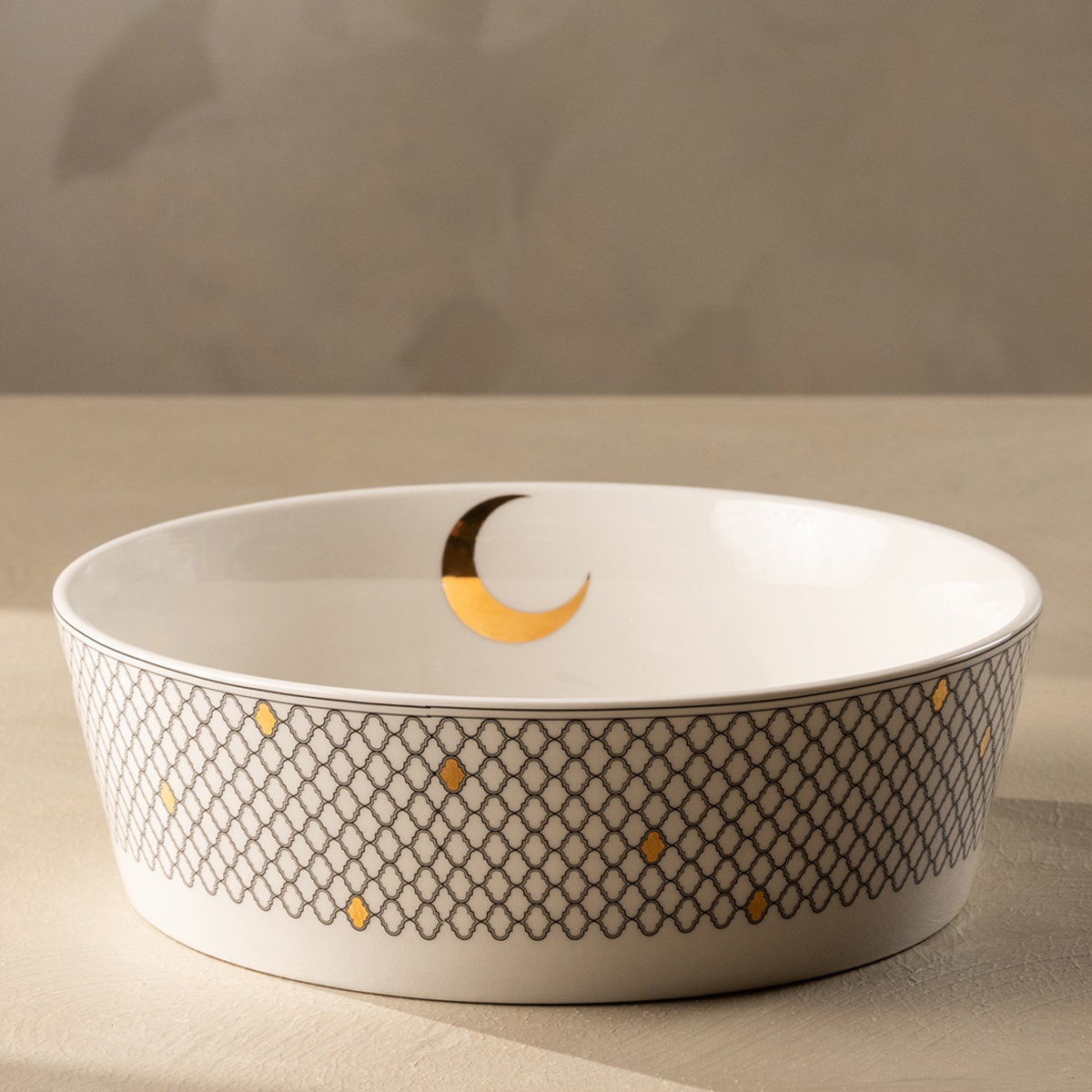Buy Barakah new bone round bowl gold 25 cm in Kuwait