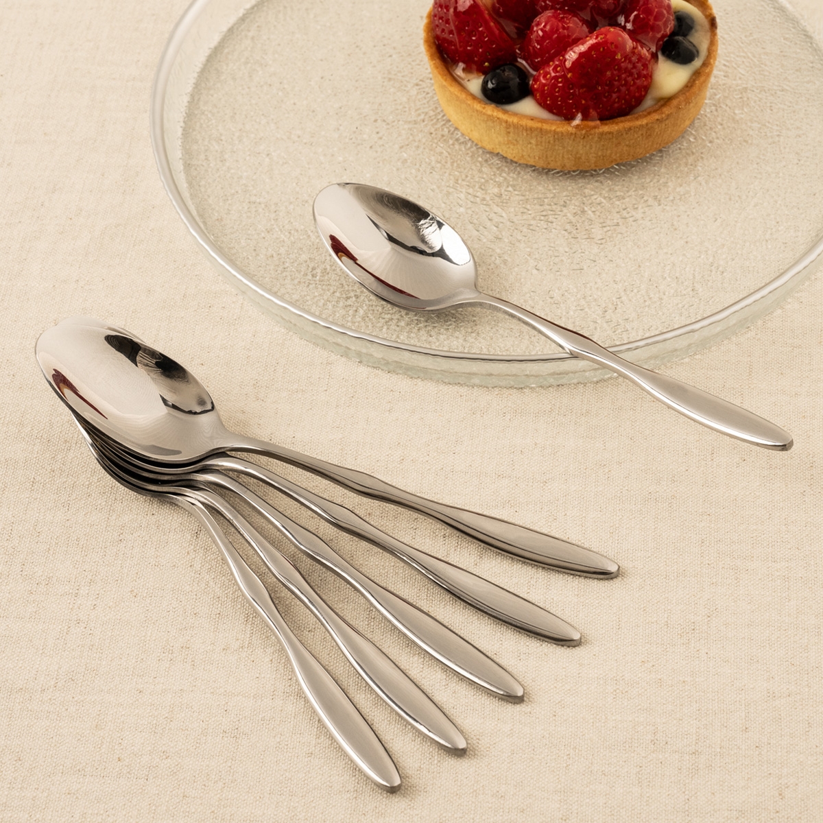 Buy Ripple stainless steel dessert spoon set 6pcs silver in Kuwait