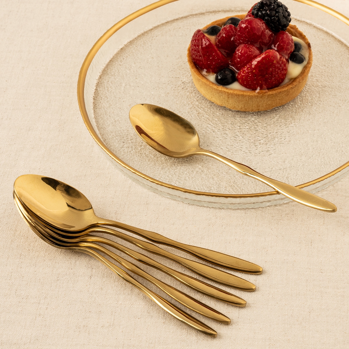 Buy Ripple stainless steel dessert spoon set 6pcs gold in Kuwait