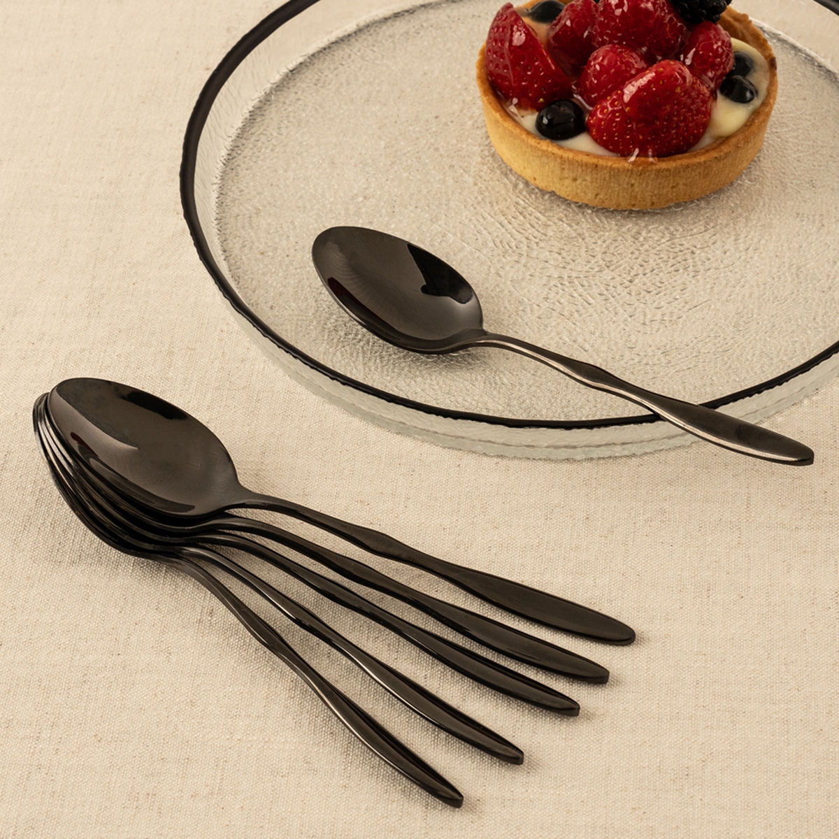 Buy Ripple stainless steel dessert spoon set 6pcs black in Kuwait