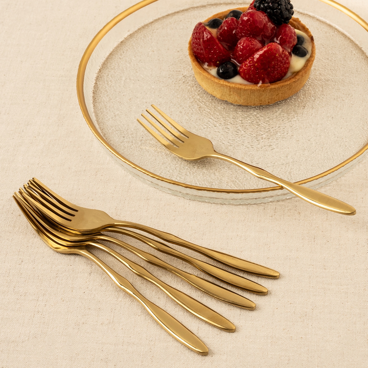 Buy Ripple stainless steel dessert fork set 6pcs gold in Kuwait