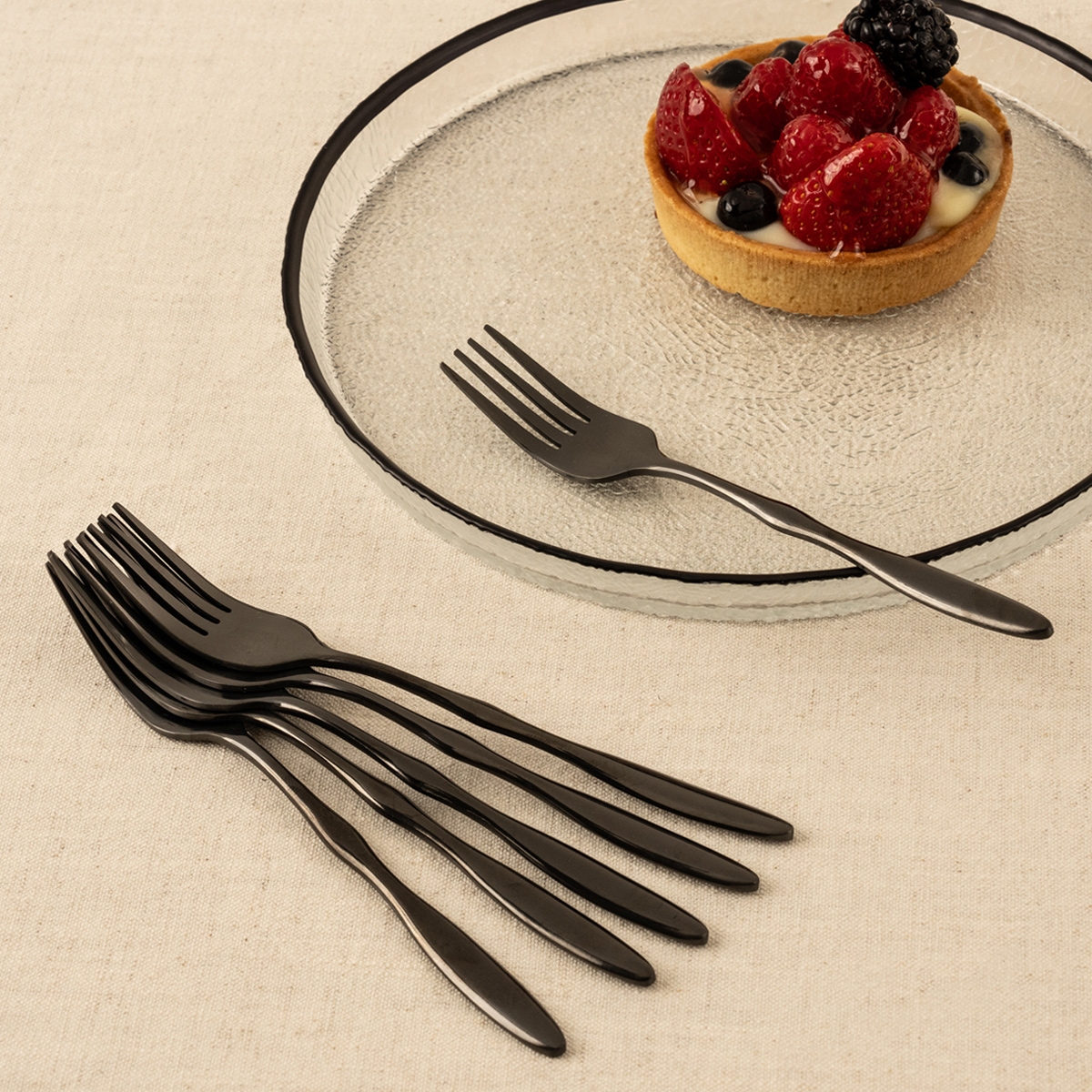 Buy Ripple stainless steel dessert fork set 6pcs black in Kuwait
