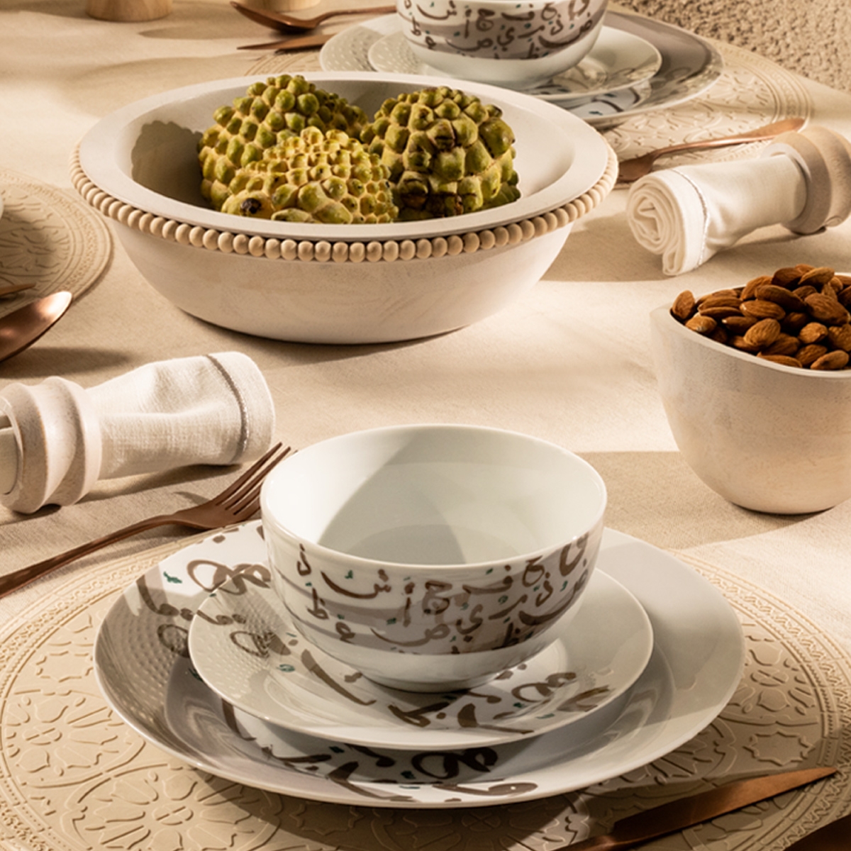 Buy Harf porcelain dinner set 36pcs beige in Kuwait