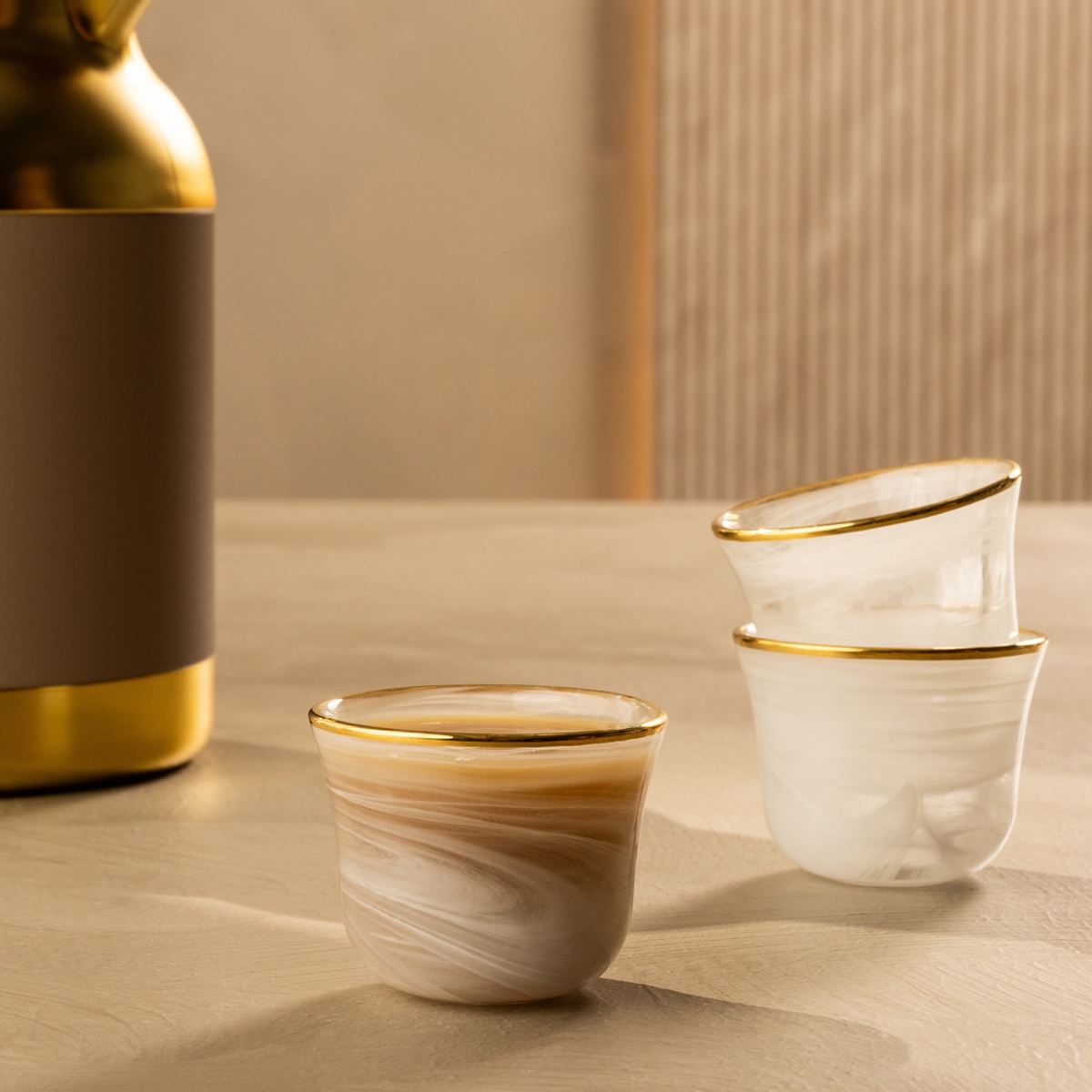 Buy Alabaster glass gahwa cup set 6pcs white in Kuwait