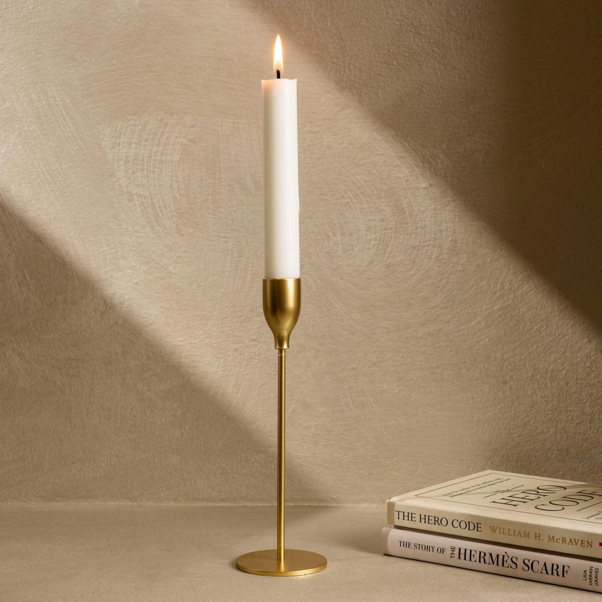Buy Basic metal candle holder gold 6x6x19 cm in Kuwait