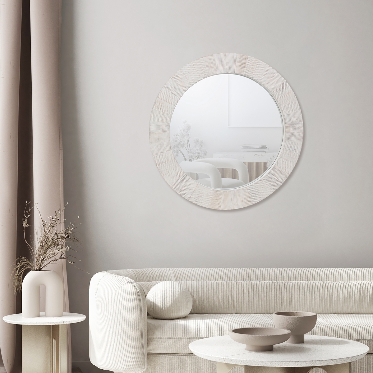 Buy Pearl round mirror white 80x80x2. 6 cm in Kuwait