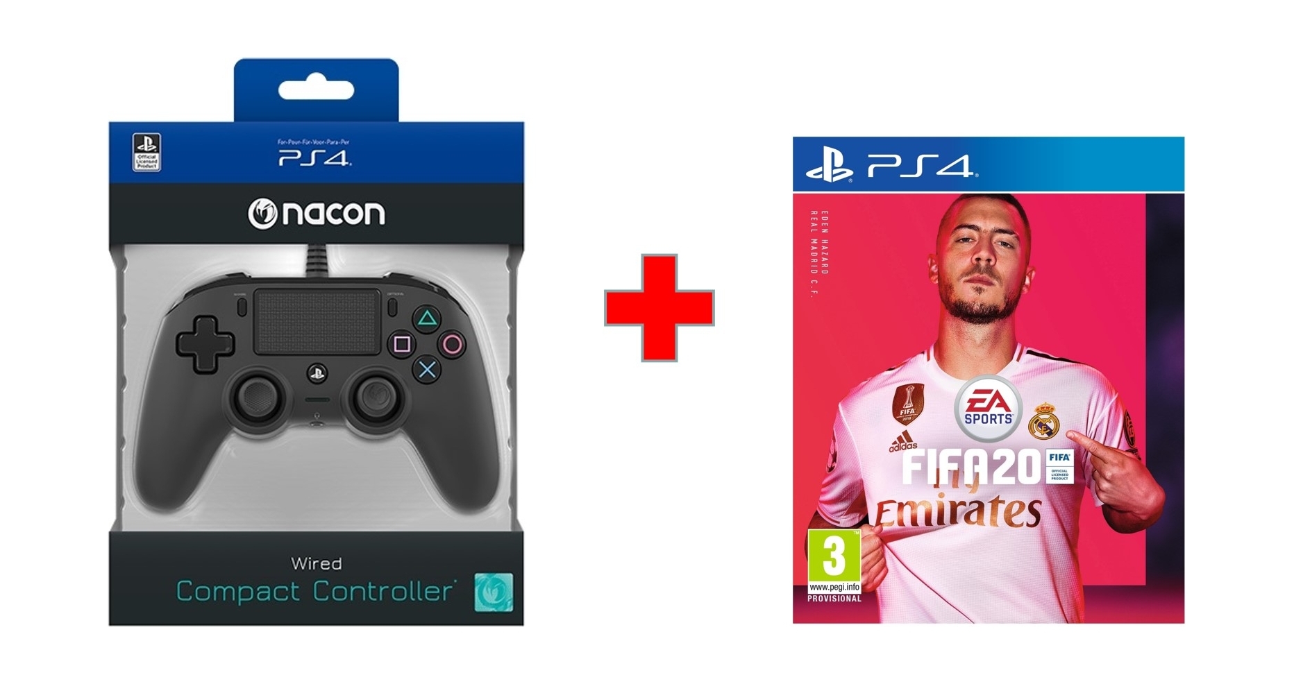 

Bigben nacon ps4 wired compact controller - black + fifa 20 standard edition - playstat...