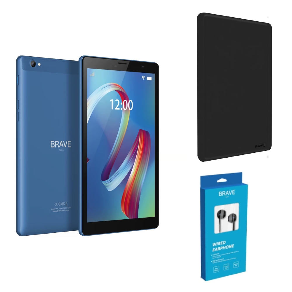 Buy Brave 8-inch tablet, 32gb, wi-fi, + case + earphones – blue in Saudi Arabia