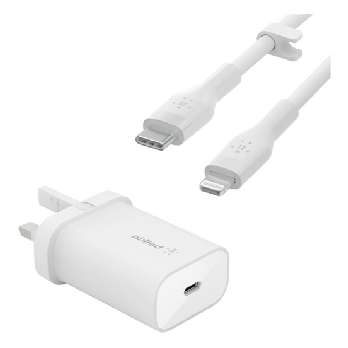 Buy Belkin usb-c 3. 0 wall charger 25w with usb-c to lightning cable, wca004my1mwh-b5 - white in Saudi Arabia