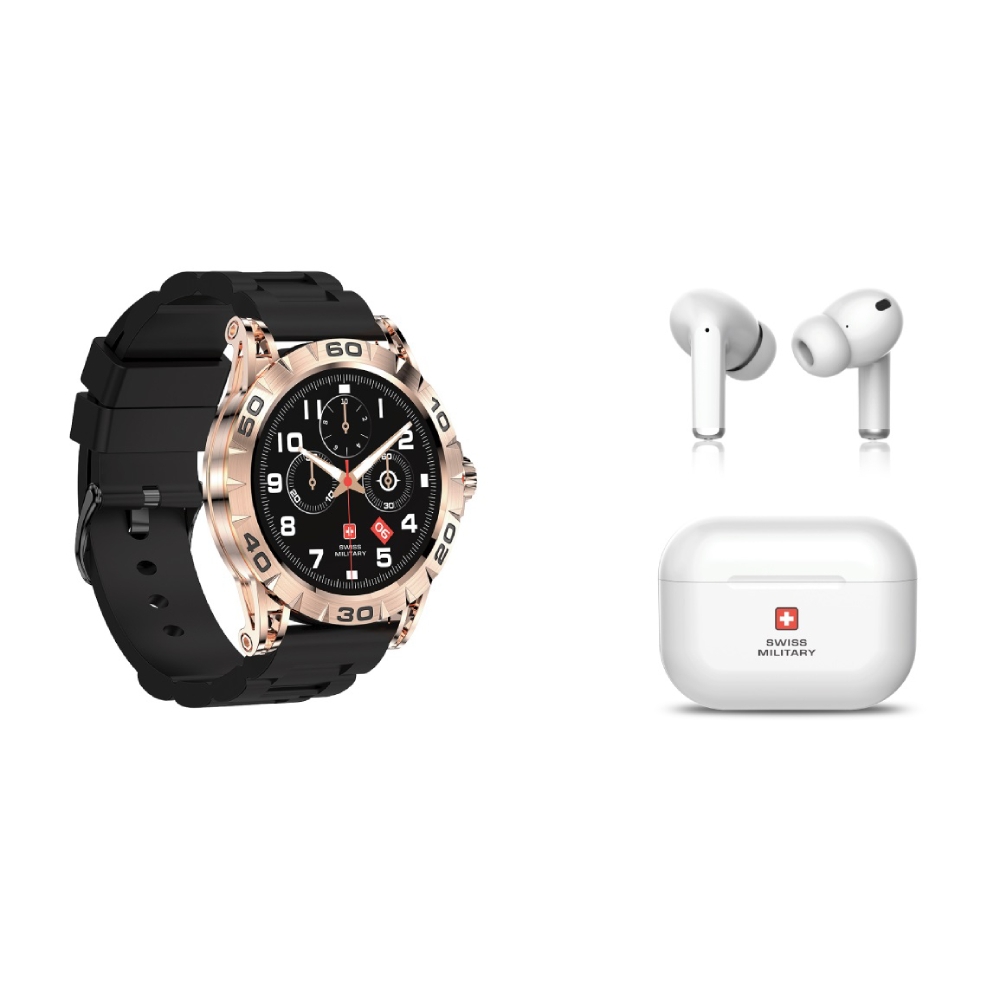 

Swiss military dom2 smart watch, rosegold body, silicon strap - black + swiss military ...