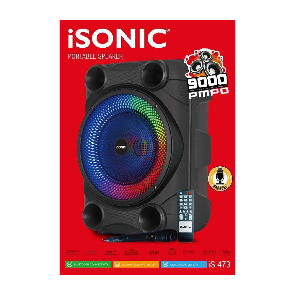 Buy Isonic portable speaker 9000 pmpo, is473 - black in Saudi Arabia