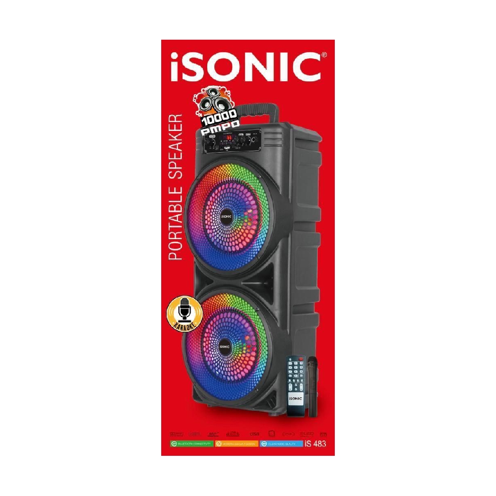 Buy Isonic portable speaker 10000 pmpo, is483 - black in Saudi Arabia