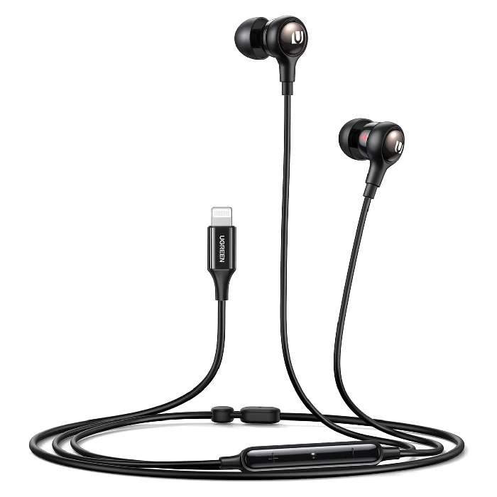 Buy Ugreen mfi lightning wired earphones with microphone, 30631 -  black in Saudi Arabia