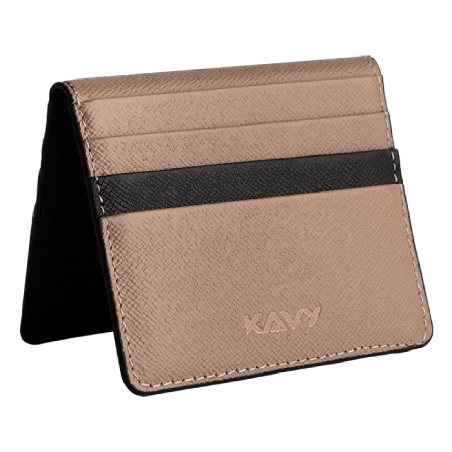 

Kavy leather slim wallet with front pocket - beige