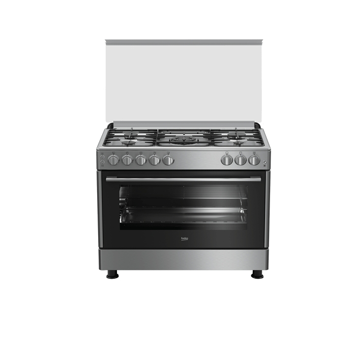 Buy Beko 5 burners cooker gas, 90x60cm, 111l capacity, gg15120fxns – stainless steel in Saudi Arabia