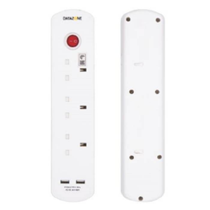 Buy Datazone power extension socket, 3 way with 2 usb ports, 2990 w, dz-ps18 - white in Saudi Arabia