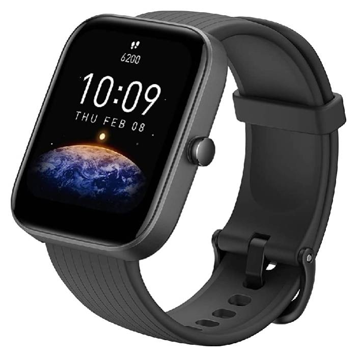 Buy Amazfit bip 3 smart watch silicone strap 44. 1mm – black in Saudi Arabia