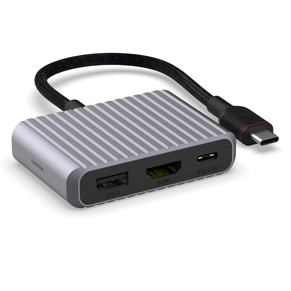 Buy Unisynk 3 port usb-c hub v2 laptop charger, 100w, 10384 - grey in Kuwait