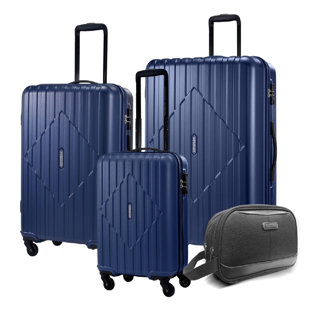 Buy American tourister skytrac  hard trolley luggage set of 3, 55+68+78cm, with clutch bag,... in Kuwait