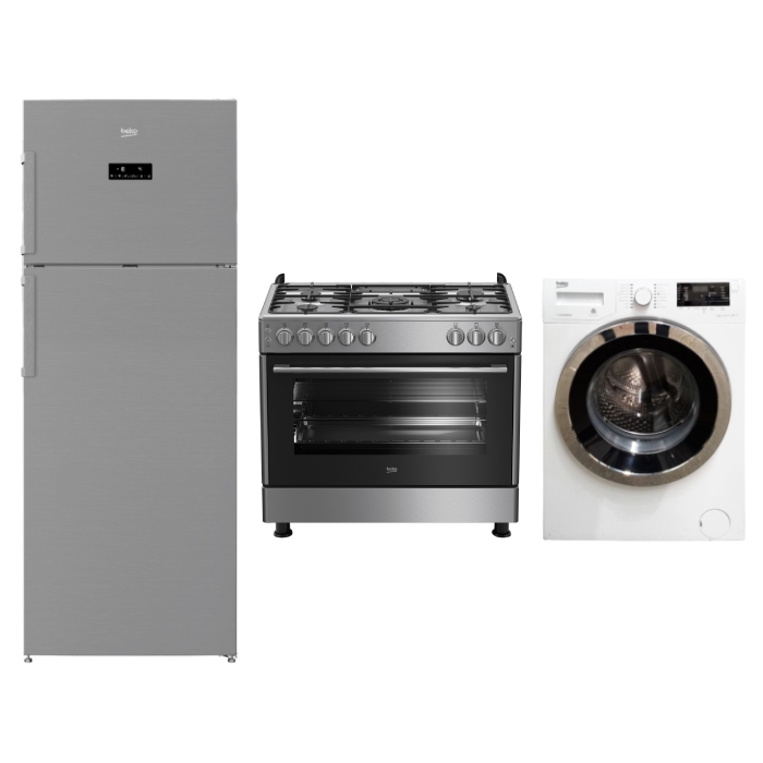 

Beko gas cooker + beko top mount refrigerator + beko front load washer
