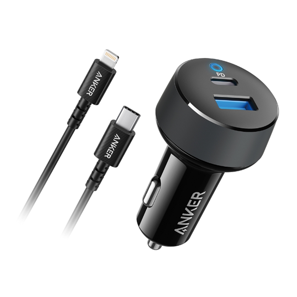 Buy Anker 30w car charger with usb-c to lightning 3ft cable - black in Saudi Arabia