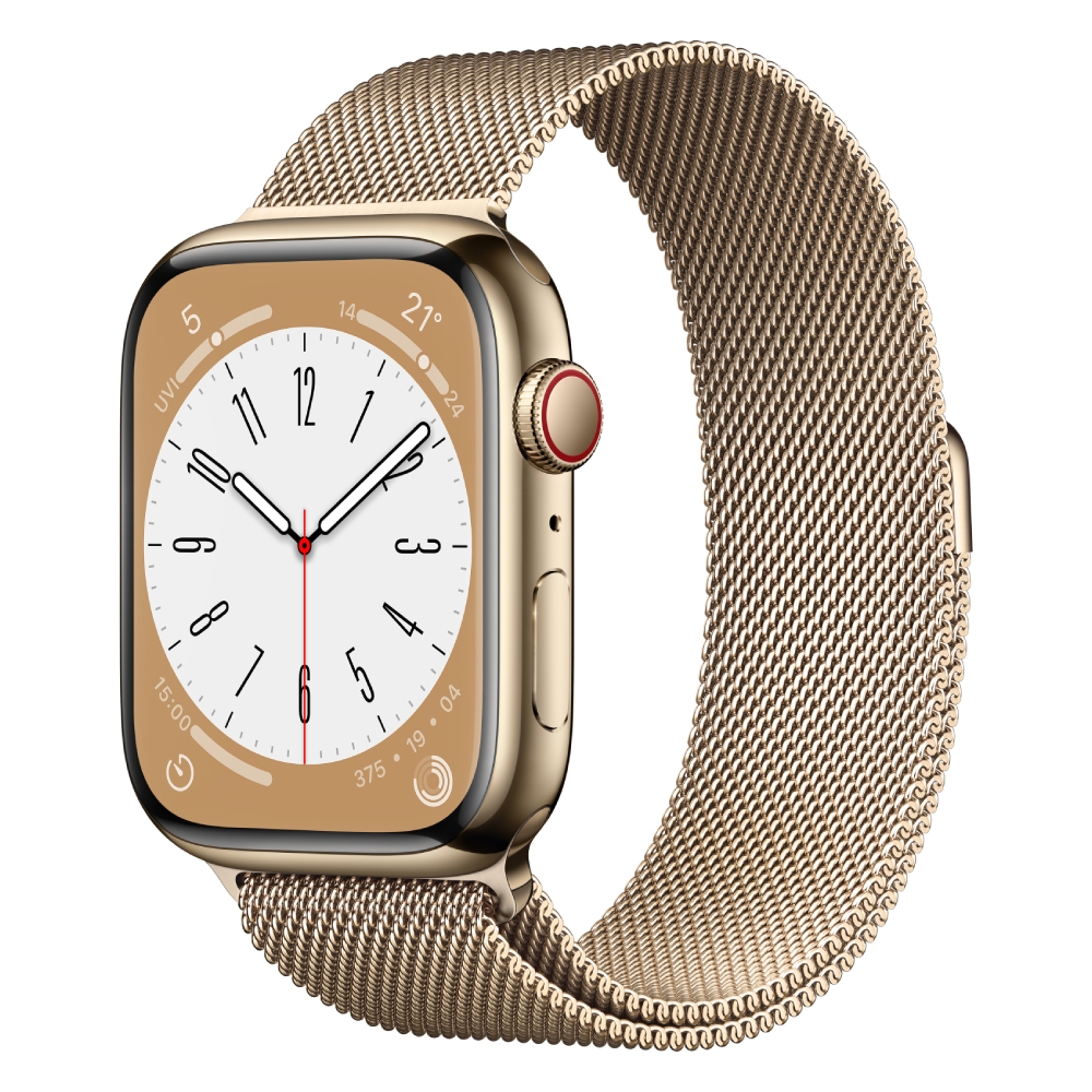 

Apple watch series 8 gps + cellular 45mm gold stainless steel case with gold milanese loop