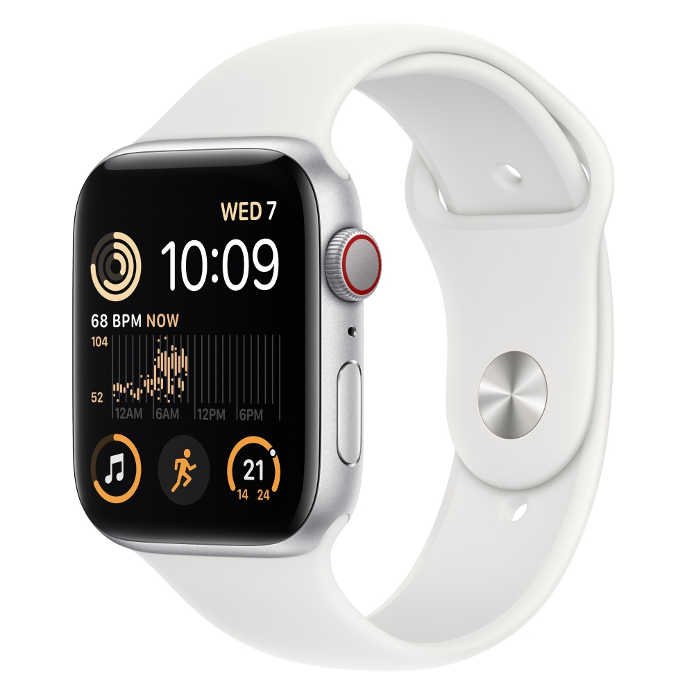 

Apple watch se gps + cellular 44mm silver aluminium case with white sport band - regular