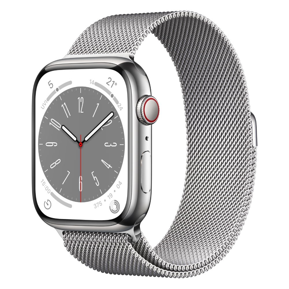 

Apple watch series 8 gps + cellular 41mm silver stainless steel case with silver milane...